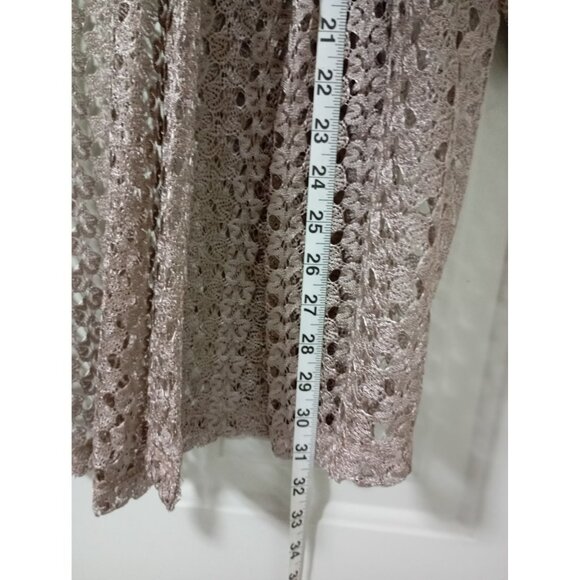 Brittany Black Woman Crochet Style Open Front Cardigan Metallic Pink Color Sz XL - Picture 7 of 8